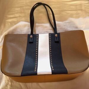 Henri Bendel Tan and Black Studded Tote Bag